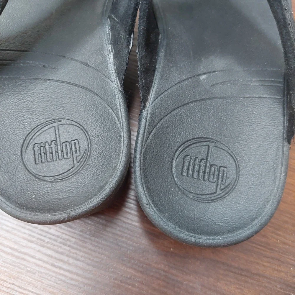 FitFlop Lulu Shimmer Suede‎ Black Sandals Women's Size 6